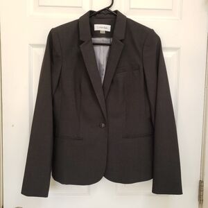 Calvin Klein Gray Notch Collar One-Button Blazer Jacket